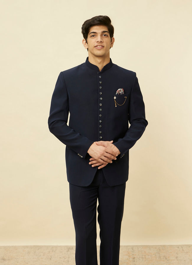 Buy Dark Sapphire Blue Classic Jodhpuri Suit Online in the USA Manyavar Suit Set for Men